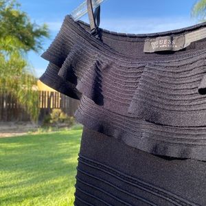 Guess- Black, Off the Shoulder Ruffle Dress